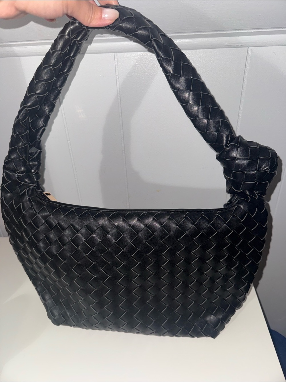 Black Woven Shoulder Bag - Classic Women's Handbag